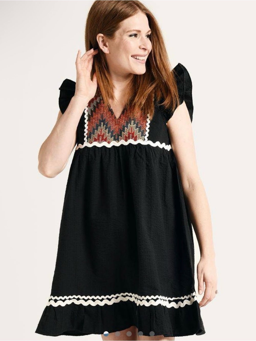 THML Embroidered Multicolor Aztec-Pattern V-Neck Top - Picture 2 of 7
